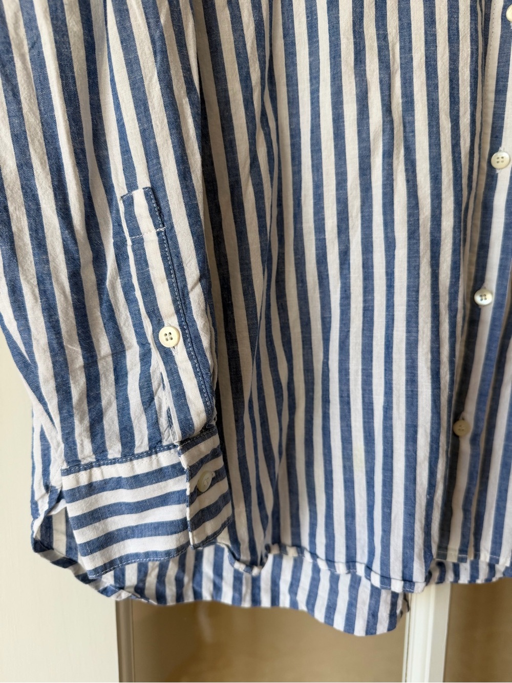 Sezane Max Cotton and Linen Striped Button Down Blue and White Size 36 - Picture 6 of 7